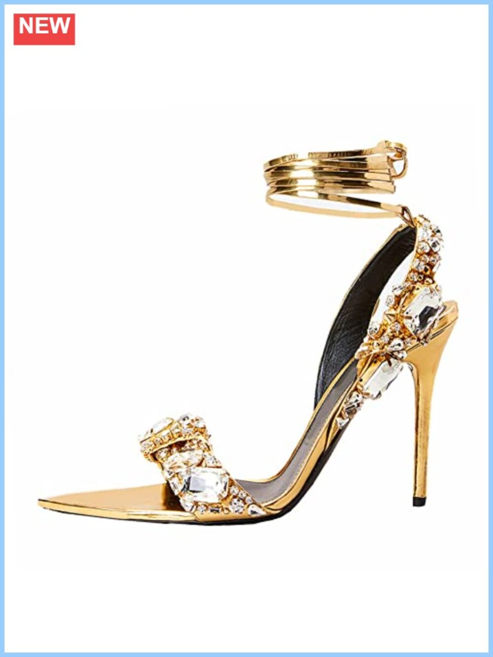 Women's Strappy Stiletto Heels Ankle Wrap Rhinestone Party Shoes